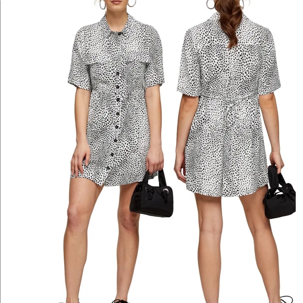 Topshop Nordstrom Grunge Spot Print Mini Shirtdress summer dress Size 8